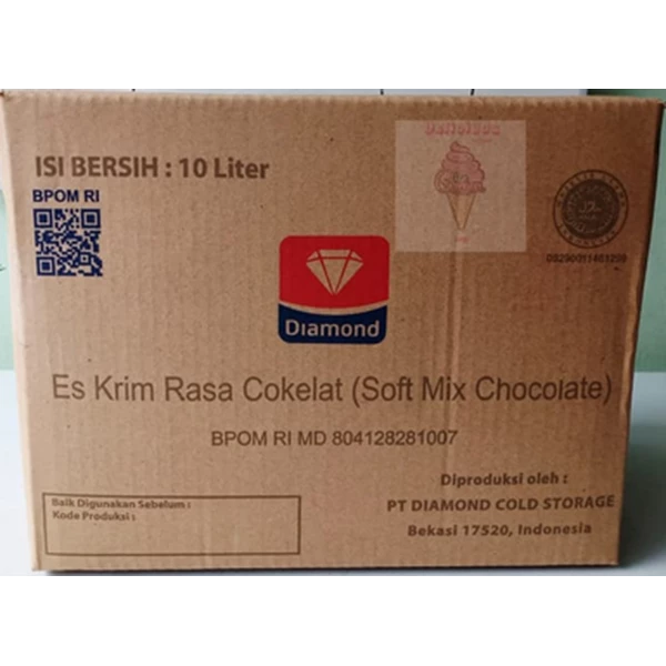 Diamond soft mix chocolate (bahan es krim) 10 liter x 1 pcs/ctn (10000029)