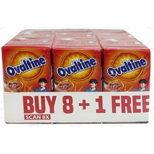 Ovaltine uht milk choco malt 125 ml banded 8 plus 1 per carton of 45 pcs (10000726)
