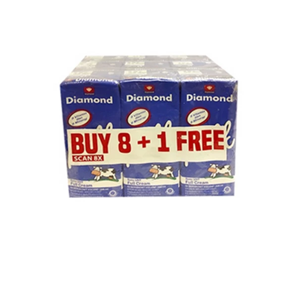 Diamond uht milk full cream 200ml banded 8+1 x 27 pcs/ctn (10000727)