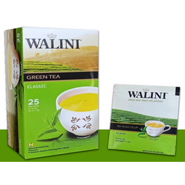 Walini classic green tea bag envelope (@25 sachets) per carton of 48 boxes (1605603)