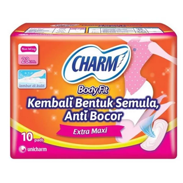 Charm body fit extra maxi non wing 10 pads per carton of 48 bags (4230511)