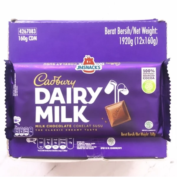 Cadbury Dairy Milk Chocolate Coklat 160gr isi 6 box per box isi 12 pcs per karton isi 72 pca(7622201690533)
