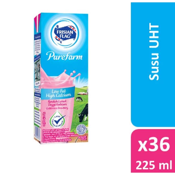 Frisian flag uht milk low fat strawberry carton pack 225ml x 36 pcs/ctn (746238)