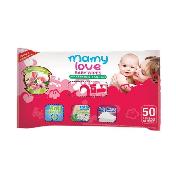 Mamy love baby wipes with chamomile & aloevera 50s x 30 pcs/karton